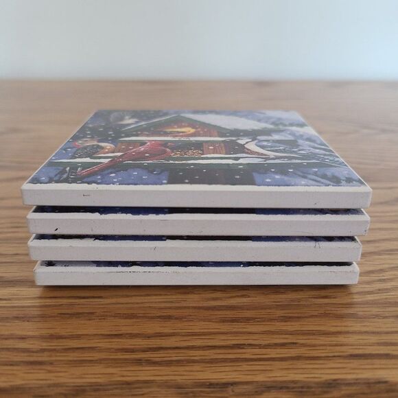 Set Of Four Ceramic Tile Coasters Artwork "Winter Feast" by William Vanderdasson - Picture 5 of 7